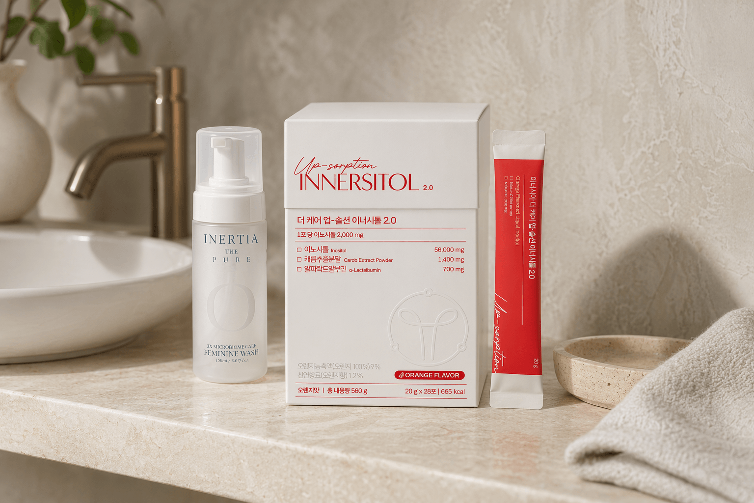 Inositol sets and microbiome feminine wash for a fuller care routine.