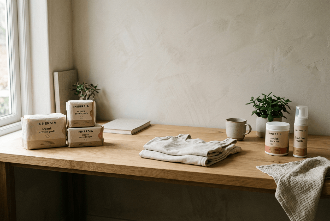 A longer-term cycle care set with pads, liners, overnight protection, and supplements.